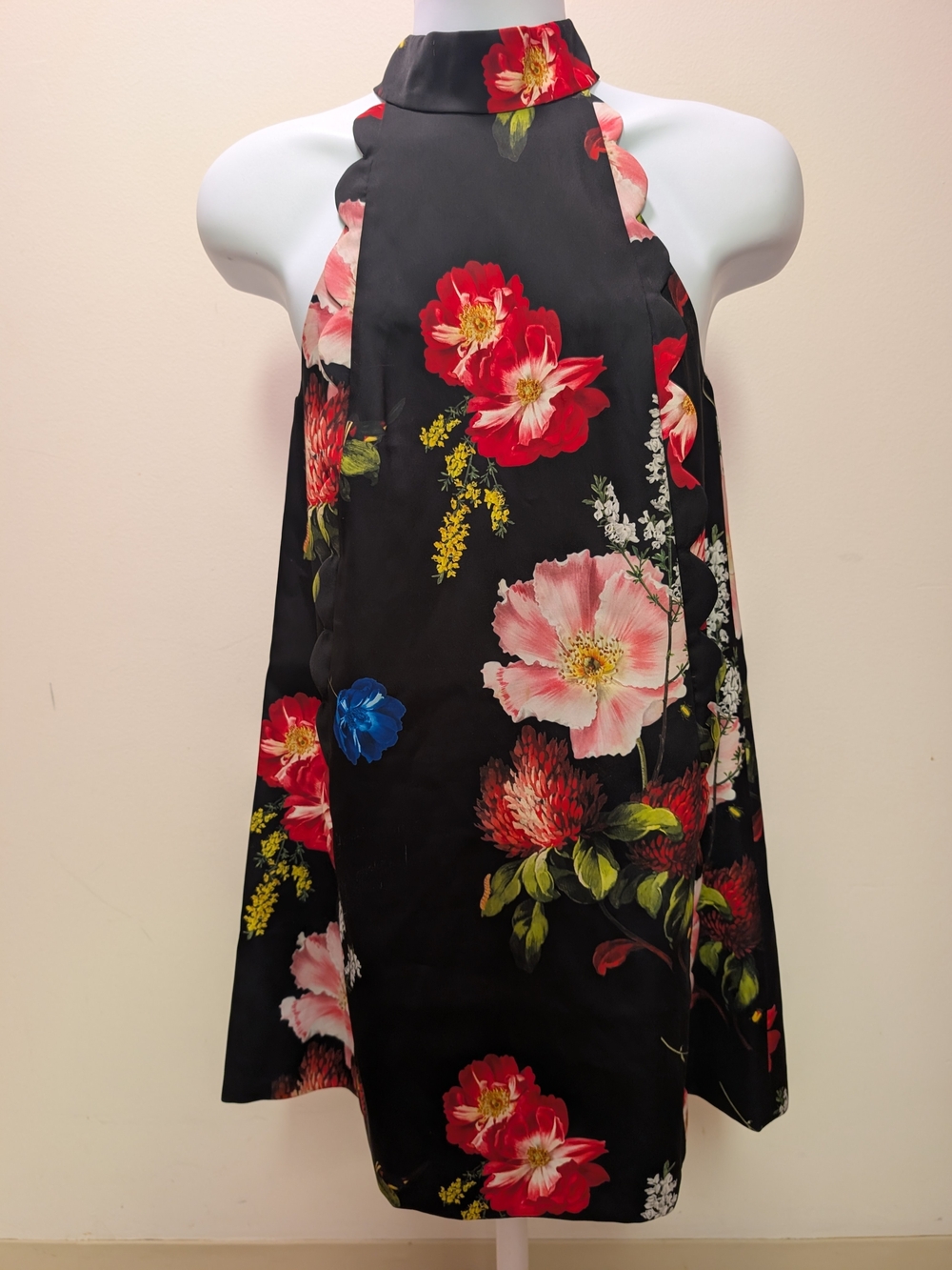 Ted Baker London Black Halter Dress with Red, Pink & Blue Floral Print